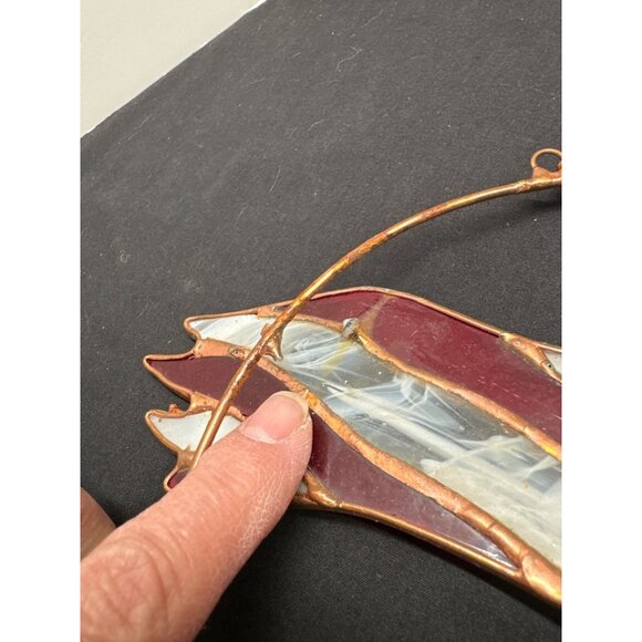 Real Stained Art Glass Patriotic Eagle Suncatcher Copper Frame Chain Americana - Picture 6 of 7